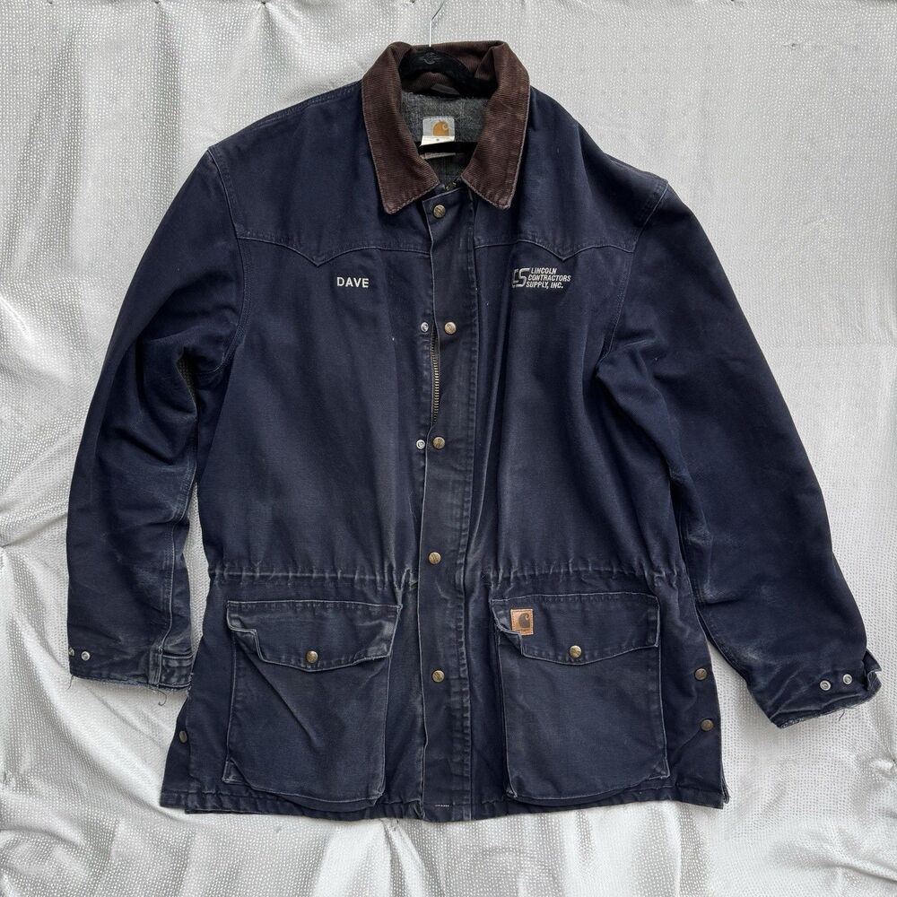 Vintage Carhartt C52 MDT Jacket Large Regular Navy Workwear Coat USA Mexico